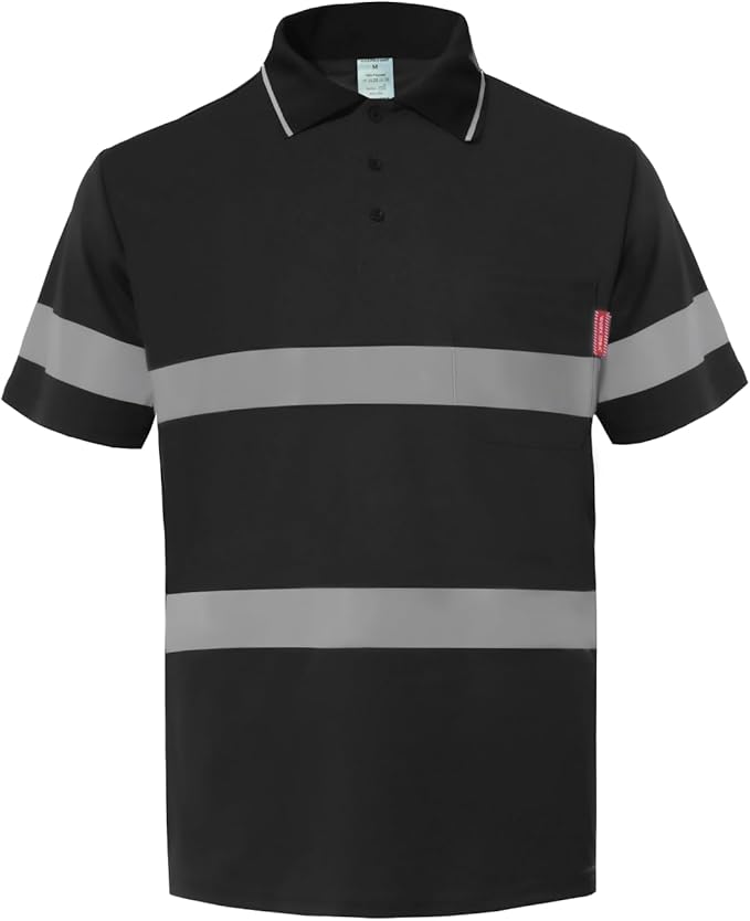 WORK IDEA Polo Shirt for Men High Visibility Reflective Work Shirt with Pockets for Construction