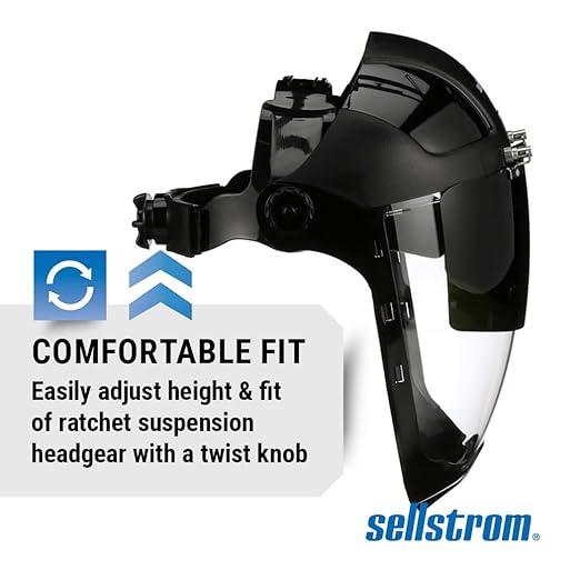 Sellstrom DP4 Face Shield - Lightweight Mask with High Impact Crown & Ratchet Headgear for Work, Grinding, Plasma/Flame Cutting - ANSI Z87.1 - Clear Anti Fog Polycarbonate Window - UV/IR Flip Up Visor