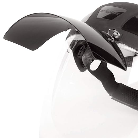 Sellstrom DP4 Face Shield - Lightweight Mask with High Impact Crown & Ratchet Headgear for Work, Grinding, Plasma/Flame Cutting - ANSI Z87.1 - Clear Anti Fog Polycarbonate Window - UV/IR Flip Up Visor