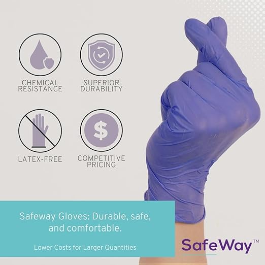 SafeWay Nitrile Gloves, 200 Ct, X-Large, Powder-Free, Latex-Free, All-Purpose, Professional Disposable Gloves with Textured Fingertips for Medical Use, Food Prep, Cleaning, Tattoo & More
