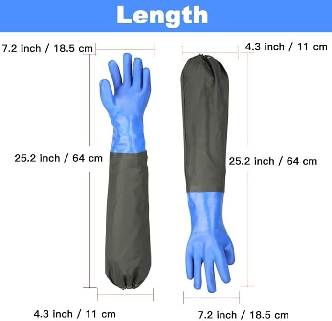 Haiou PVC Chemical Resistant, Long Rubber, Heavy Duty Waterproof Gloves for Chemical and Acid Work, 25 inches, Large-(Blue)