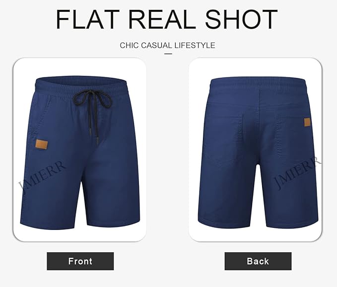JMIERR Mens Casual Shorts - Cotton Drawstring Summer Beach Stretch Twill Chino Golf Shorts
