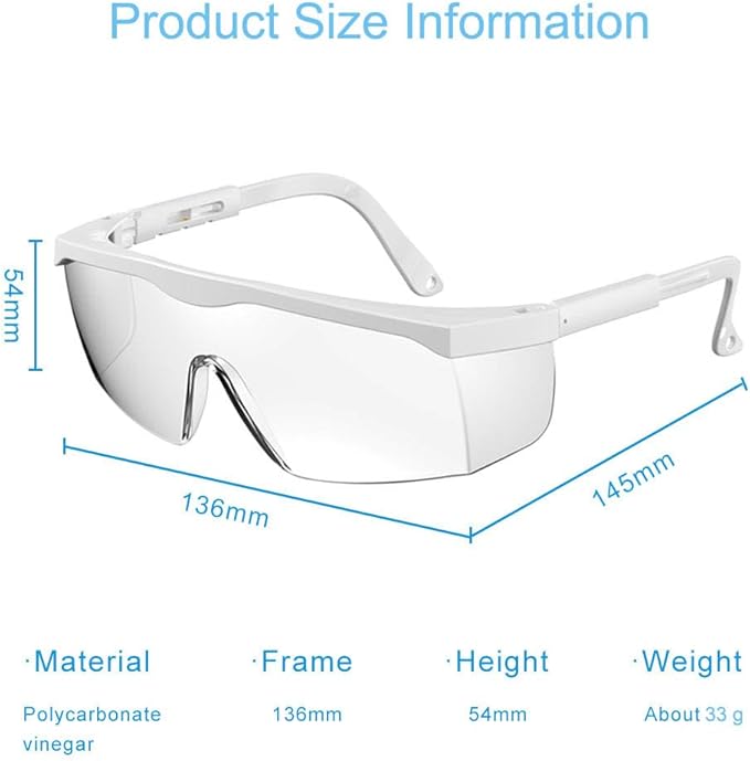 mozeeda Safety Glasses Safety Goggles for Men Women, Clear Safety Glasses Over Eyeglasses, Z87 UV 400 Anti-fog Adjustable Temples Protection Goggles for Nurse,Eyewear Anti-Scratch with Temple for Lab