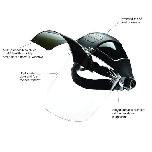 Sellstrom DP4 Face Shield - Lightweight Mask with High Impact Crown & Ratchet Headgear for Work, Grinding, Plasma/Flame Cutting - ANSI Z87.1 - Clear Anti Fog Polycarbonate Window - UV/IR Flip Up Visor