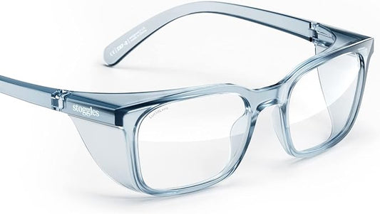 Stoggles Rectangle Z87.1 Certified Safety Glasses, Blue-Light, UV Blocking Lens, Top & Side Shield, Anti-Fog, Stylish Eyewear