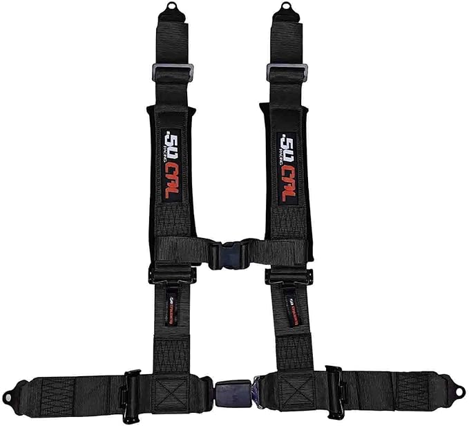 Black 4 Point Harness for Bucket Seat, Push Button Release, 10 Color Options, Racing Harness, Race Car, Off Road Vehicle, UTV, RZR (1 Unit) [6040]