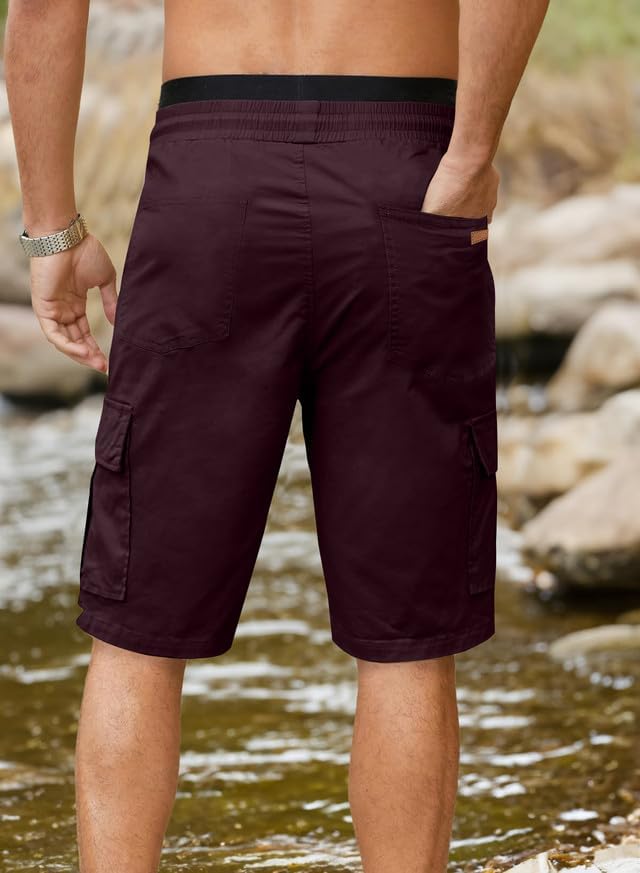 JMIERR Mens Casual Twill Cargo Shorts Cotton Drawstring Classic Cargo Stretch Short with 6 Pockets