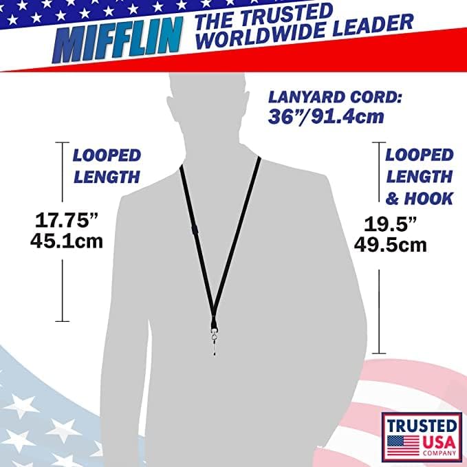 MIFFLIN-USA Flat Breakaway Safety Lanyard for ID Badges (Black, 36 Inch, 800 Pack), Soft Woven Neck Line