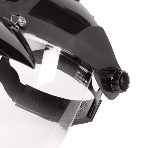 Sellstrom DP4 Face Shield - Lightweight Mask with High Impact Crown & Ratchet Headgear for Work, Grinding, Plasma/Flame Cutting - ANSI Z87.1 - Clear Anti Fog Polycarbonate Window - UV/IR Flip Up Visor