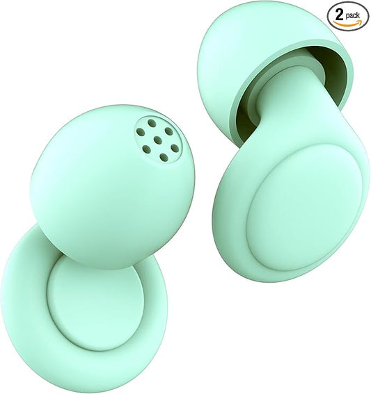2 Noise Cancelling Ear Plugs, Beinkap Sleeping Earplugs with 12 Silicone Soft Reusable Ear Tips for Social Gatherings, Work, Sleeping, Concerts, Parenting, Conversation, 28 dB Noise Reduction
