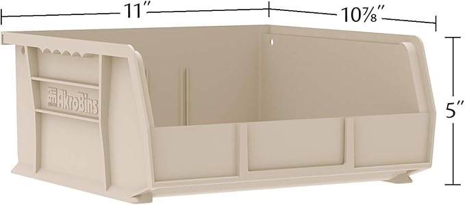 Akro-Mils 30235 AkroBins Plastic Storage Bins, Space-Saving Stackable Bins for Garage, Pantry, Craft Organization, 11-Inch x 11-Inch x 5-Inch, Stone, 6-Pack