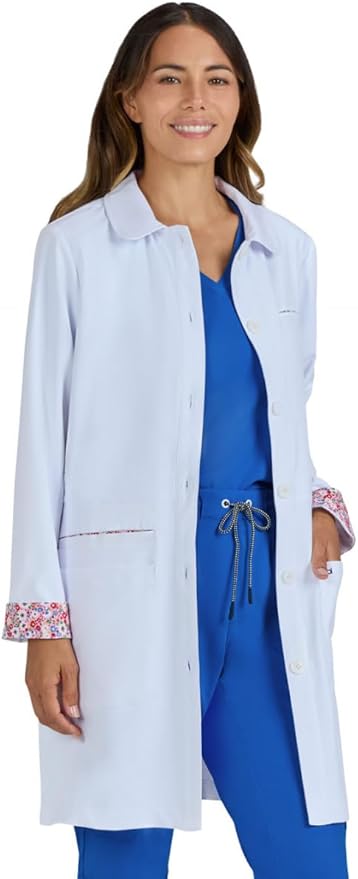 KOI Essentials Fusion Women's Pearlescent Button-Front 4-Pocket 34.5" Lab Coat