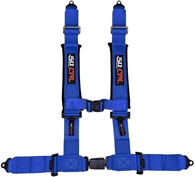 Blue 4 Point Harness for Bucket Seat, Push Button Release, 10 Color Options, Racing Harness, Race Car, Off Road Vehicle, UTV, RZR (1 Unit) [6042]