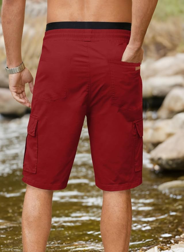 JMIERR Mens Casual Twill Cargo Shorts Cotton Drawstring Classic Cargo Stretch Short with 6 Pockets