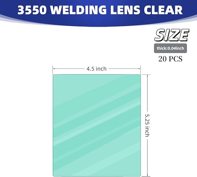 3350 Welding Helmet Hood Replacement Clear Lens Cover Outside optical grade Welding Helmet Cover Lens 20Pcs 4.5" x 5.25" for Solar Auto Darkening Welding Helmet