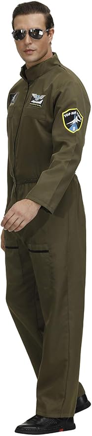 Men's Adult Astronaut Spaceman Costume Coverall Pilot Air Force Flight Jumpsuit Dress Up Party