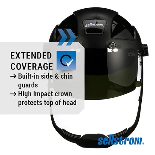 Sellstrom DP4 Face Shield - Lightweight Mask with High Impact Crown & Ratchet Headgear for Work, Grinding, Plasma/Flame Cutting - ANSI Z87.1 - Clear Anti Fog Polycarbonate Window - UV/IR Flip Up Visor