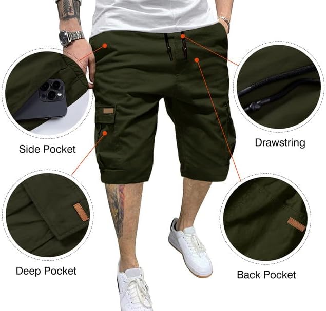 JMIERR Mens Casual Twill Cargo Shorts Cotton Drawstring Classic Cargo Stretch Short with 6 Pockets