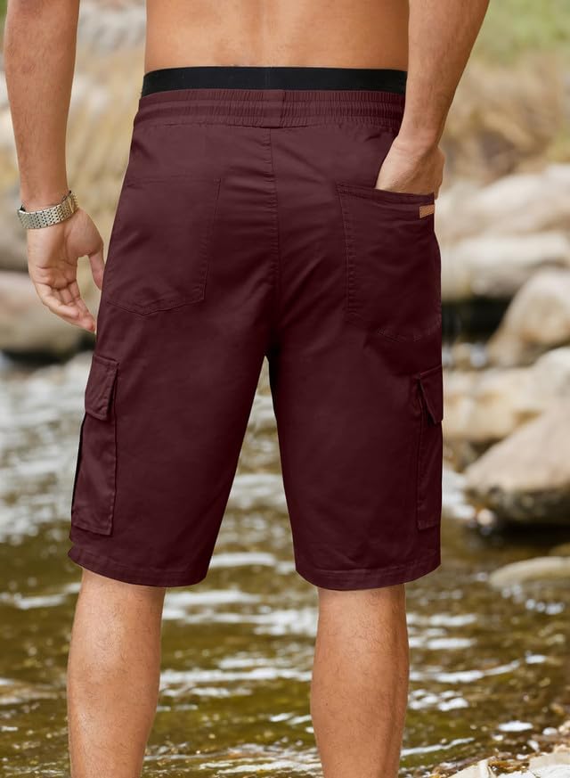 JMIERR Mens Casual Twill Cargo Shorts Cotton Drawstring Classic Cargo Stretch Short with 6 Pockets