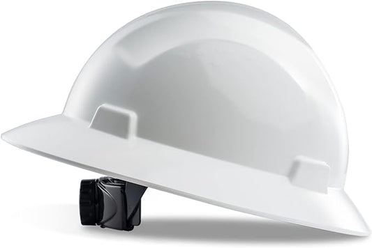 LANON White Full Brim Hard Hat, OSHA Construction Work Approved, HDPE Safety Helmet with 4 Point Adjustable Ratchet Suspension, Class E, G & C