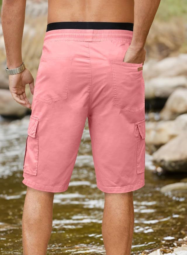 JMIERR Mens Casual Twill Cargo Shorts Cotton Drawstring Classic Cargo Stretch Short with 6 Pockets