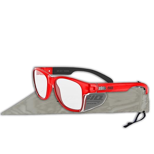 MAGID Y50 Series Performance Anti-Fog Polycarbonate Safety Glasses with Side Shields, 1 Pair, Clear Lens | Red Frame, Y50RDAFC