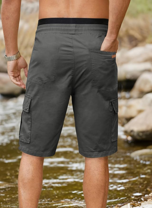 JMIERR Mens Casual Twill Cargo Shorts Cotton Drawstring Classic Cargo Stretch Short with 6 Pockets