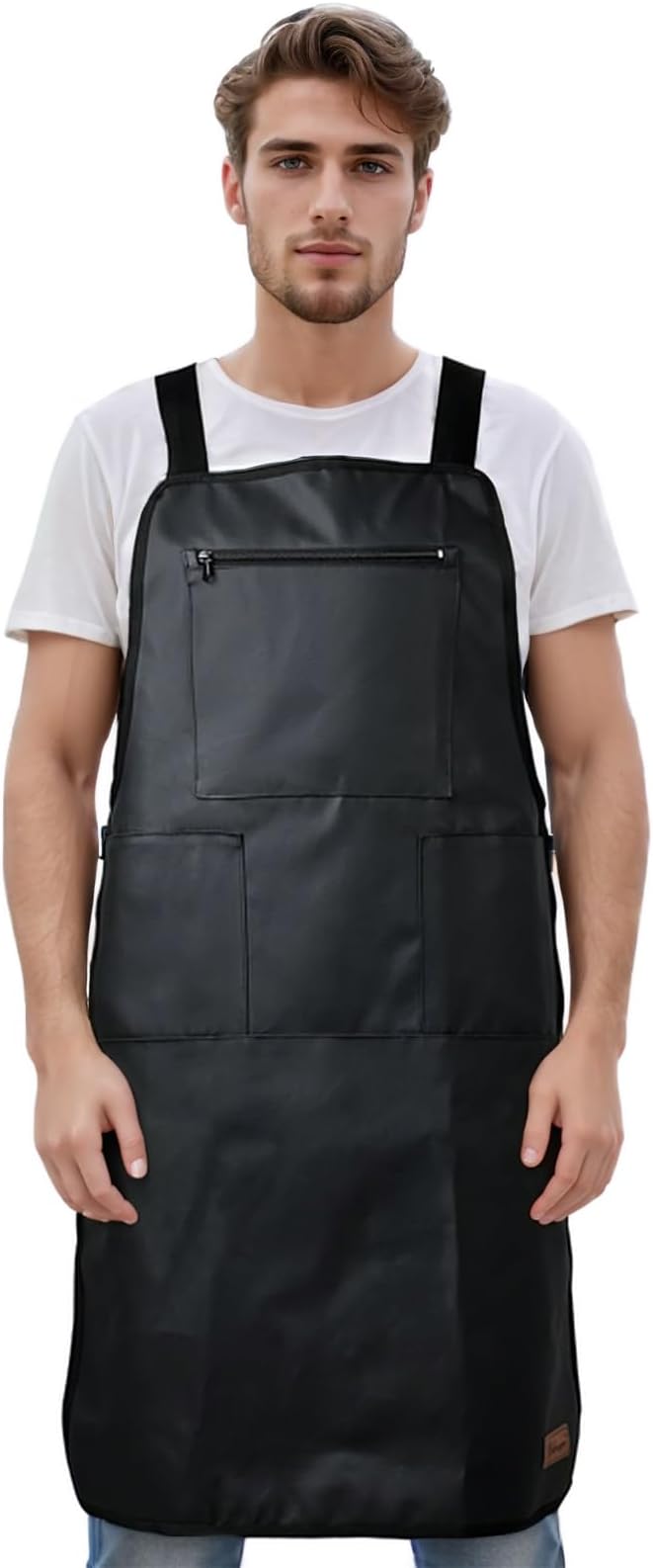 Barber Apron Hair Stylists Tools Apron Professional Waterproof Haircutting Apron with 3 Pockets, Black