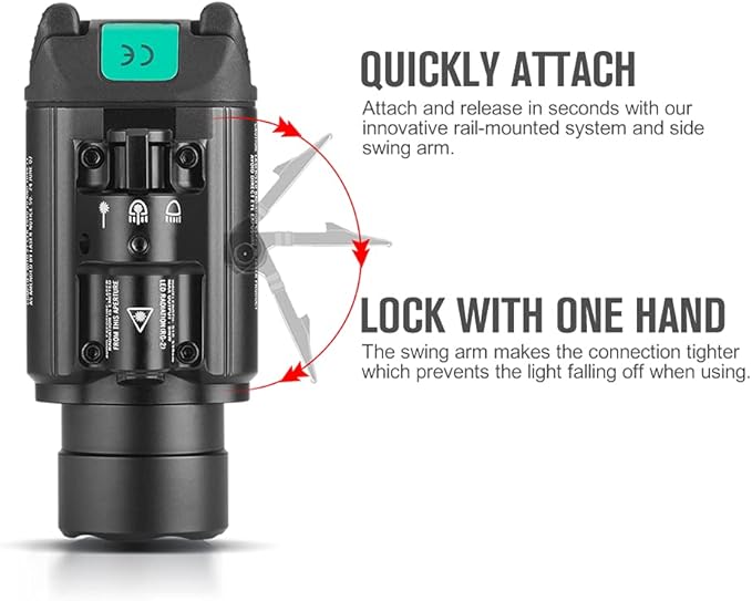 OLIGHT Baldr Pro 1350 Lumens Tactical Weaponlight with Green Light and White LED, 260 Meters Beam Distance Compatible with 1913 or GL Rail, Batteries Included(Black)
