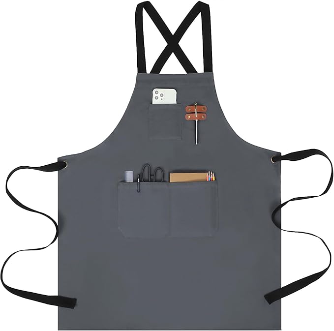 chef apron for men with Pockets - Cotton Canvas Cross Back Chefs cooking Aprons,for kitchen,restaurant,grilling