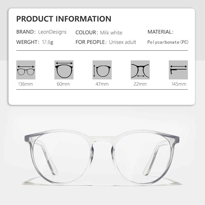 Anti-Fog Stylish Round Safety Glasses Side Shields | UV Eye Protection HD Blue Light Blocking Glasses | Comfortable Clear Lab Goggles for Men and Wome (White)