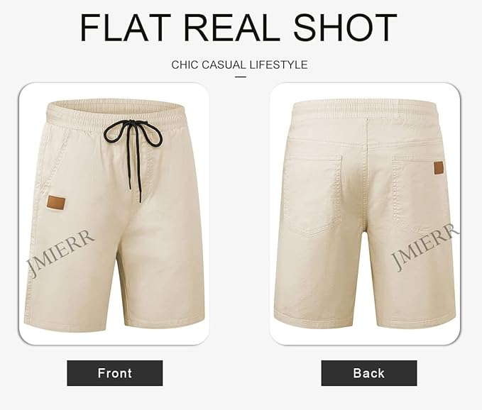 JMIERR Mens Casual Shorts - Cotton Drawstring Summer Beach Stretch Twill Chino Golf Shorts