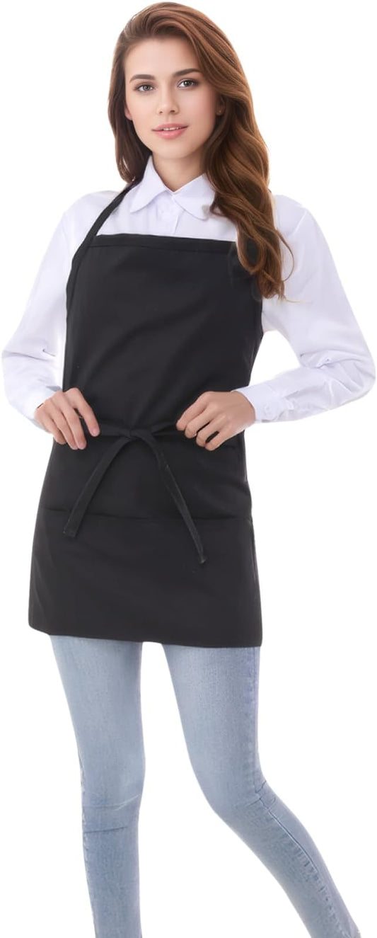 Short Cotton Aprons for Women with 3 Pockets, Chef Apron for Unisex,Waitress Apron for Kitchen Cooking Restaurant BBQ