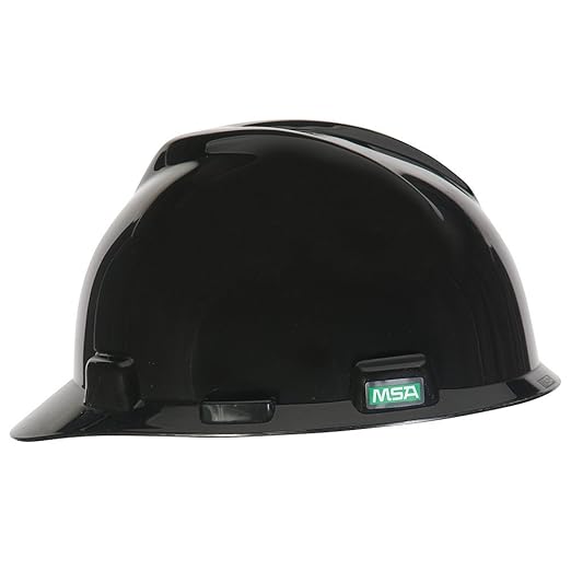 MSA 475235 V-Gard Cap Style Safety Hard Hat With Staz-on Pinlock Suspension | Polyethylene Shell, Superior Impact Protection, Self Adjusting Crown Straps - Standard Size in Black