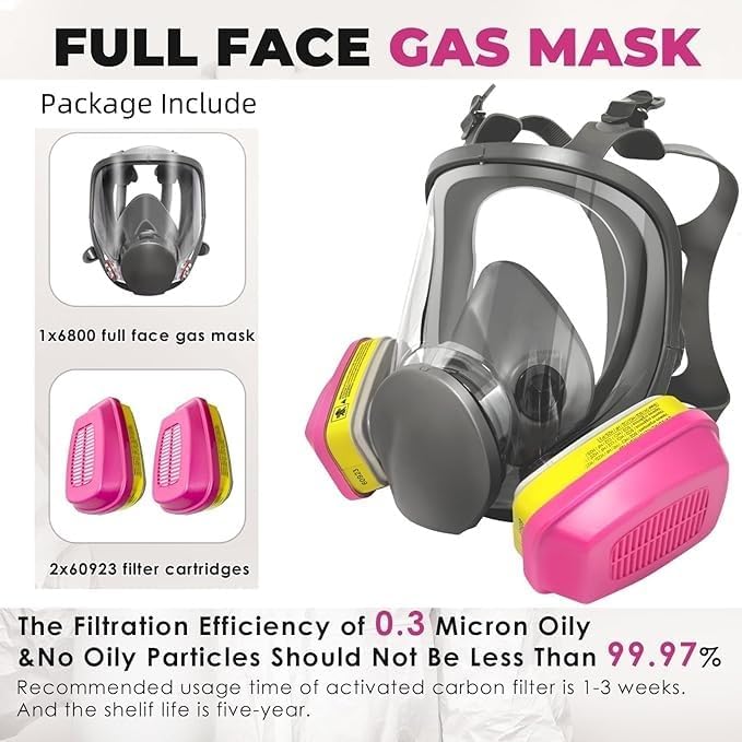 Full Face Respirator Mask, Paint Respirator Mask with 60923 Filters against Organic Vapor Gases for Spray Paint Chemicals Epoxy Resin Welding Sanding