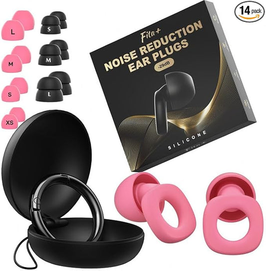 Fita+ Soft Reusable Ear Plugs for Noise Reduction up to 33dB, 7 Pairs XS/S/M/L, Soft Silicone Ear Plugs for Sleeping, Noise Cancelling for Work, Focus - Red