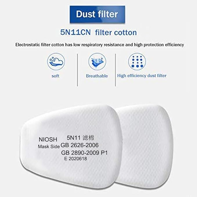 Dustproof 5N11 5P71 Particulate Filter Cotton For 3m 6000/6200/7502/6800/7501/FF402 HalfFull Face Gas Respirator,AntiParticles of Formaldehyde SprayPaint Chemical Respirators,White,10 Count