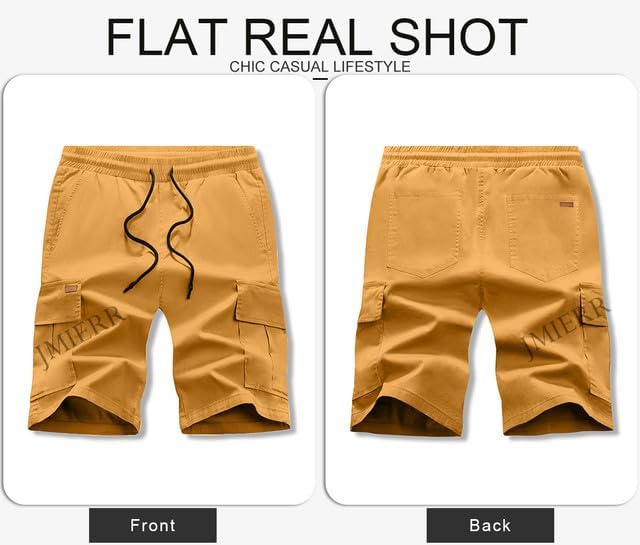 JMIERR Mens Casual Twill Cargo Shorts Cotton Drawstring Classic Cargo Stretch Short with 6 Pockets