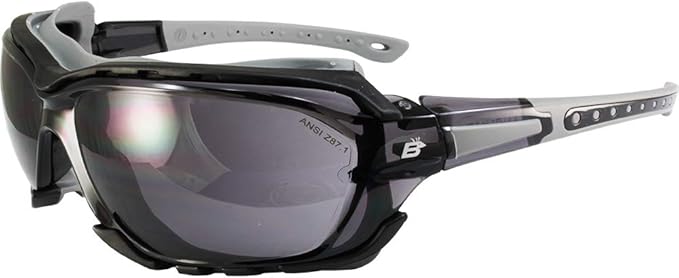 Birdz Eyewear Gasket Safety Padded Motorcycle Sport Sunglasses Grey with Clear Lens
