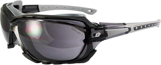 Birdz Eyewear Gasket Safety Padded Motorcycle Sport Sunglasses Grey with Clear Lens
