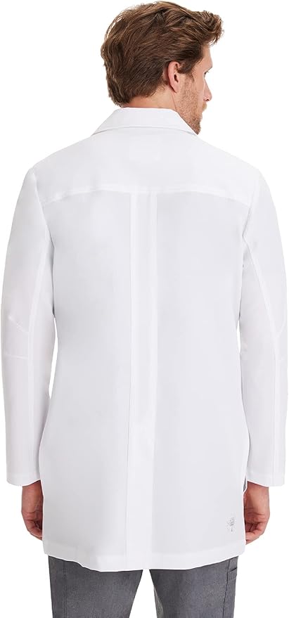 Healing Hands Logan Men’s White Lab Coat with 5 Pockets, Knit Details & Side Slits Back length 34½" 360° Stretch 5100