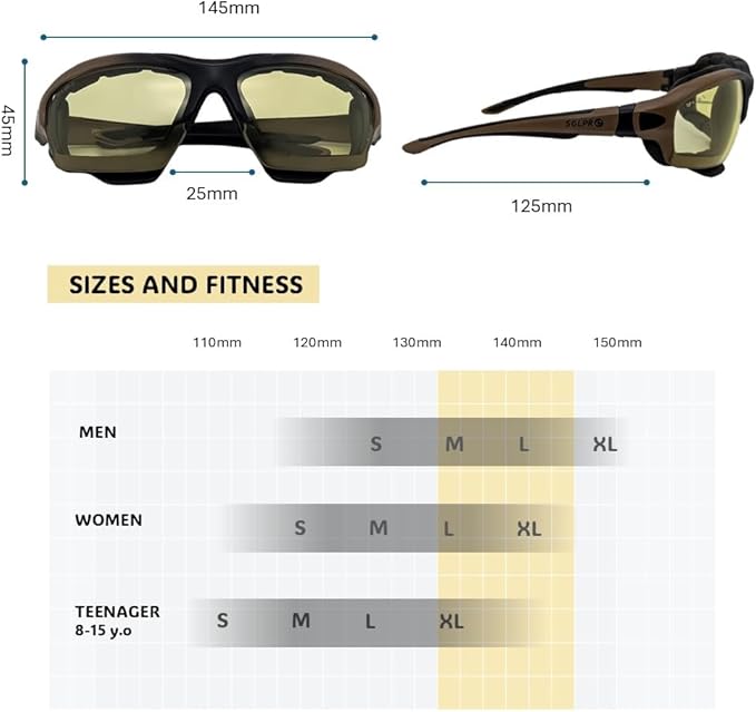 Powersports Glasses Safety Motorcycle Goggle, Anti-fog, Wrap around, Windproof, Hunting, Riding, Mowing,Men and Women