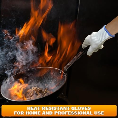 KETAR 2 Pairs Heat Resistant Gloves for Grilling - 9.5 Inch Durable Aramid BBQ Heat Gloves for Cooking - Full Hand Protection, Easy to Use, Multipurpose for Baking, Roasting, Frying, and More