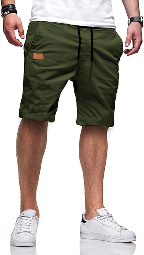 JMIERR Mens Casual Shorts - Cotton Drawstring Summer Beach Stretch Twill Chino Golf Shorts