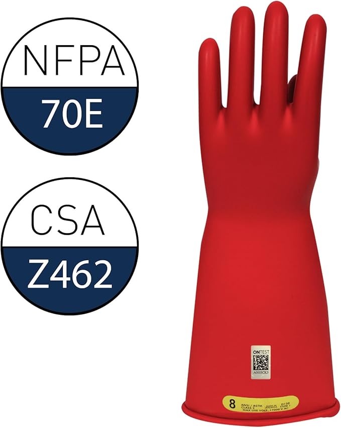 Enespro Class 2 Red Rubber Voltage Insulating Gloves, Max. Use Voltage 17000V AC/25500V DC, GC2R09