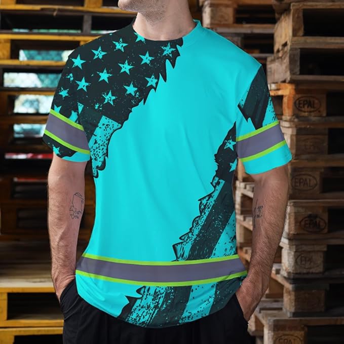 Maddly High Visibility US Flag Collection Safety Workwear Custom Name for Workers, Runners, Truckers, Patriotic