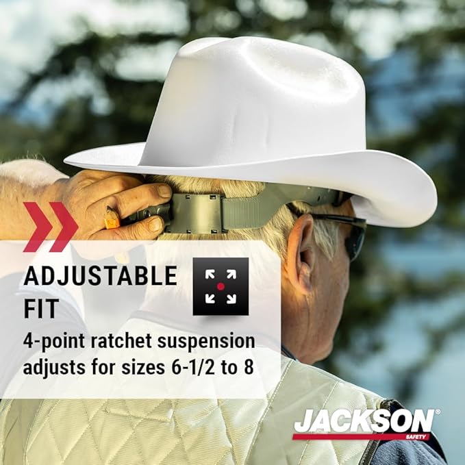 Jackson Safety Cowboy Hard Hat - Non-Vented, Full Brim, 4-Point Ratchet Suspension Safety Helmet for Men & Women - ANSI Z89.1 Class E & OSHA Compliant - Made in USA