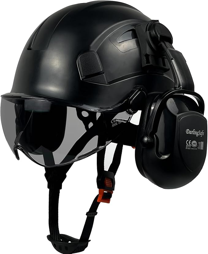 Hard Hat with Visor Ear Muffs Vented Safety Helmet with Visor Earmuffs ANSI Z89.1 Outdoor Work Hardhats Construction