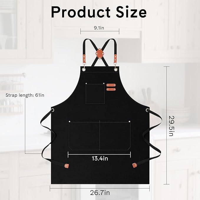 Chef Aprons for Women Men with Large Pockets, Polyester cotton hick canvas Waterproof Work Aprons,Adjustable Straps