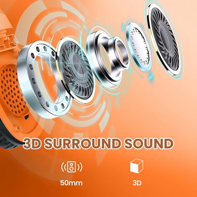 Wireless Gaming Headset with Noise Canceling Microphone for PS5, PC, PS4, 2.4G/Bluetooth Gaming Headphones with USB and Type-c Connector, Wired Mode for Controller - Orange